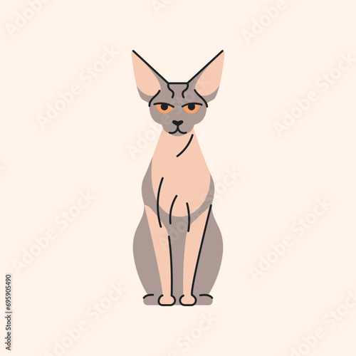 Sphynx cat sitting color element. Cartoon cute animal.