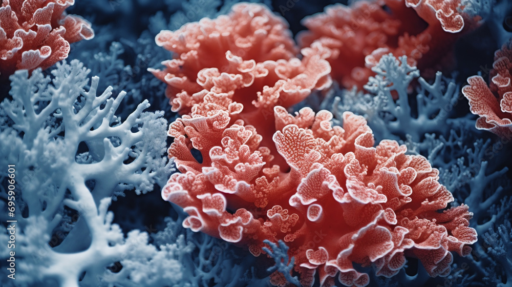 Elegant abstract patterns inspired by coral formations, highlighting the endangered state of coral reefs and the need for conservation. Elegant abstract patterns inspired by coral formations, highlighting the endangered state of coral reefs and the need for conservation.