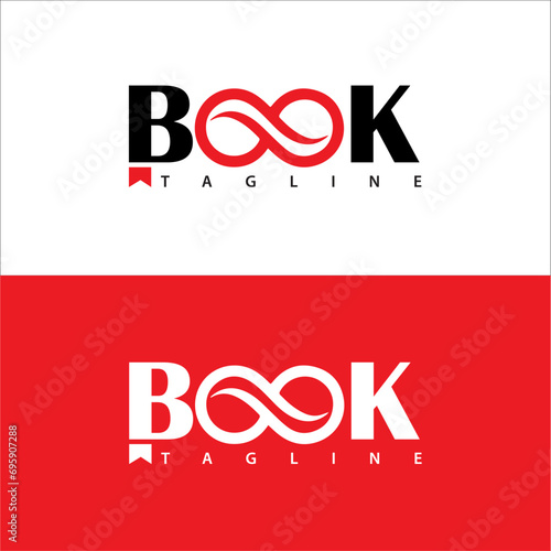 infinity book logo, loop and bookmark symbol