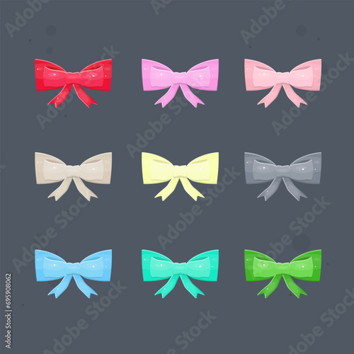 Glossy Glamour Christmas Or Birthday Different Colors Elegant Bow Set Isolated Gift Vector