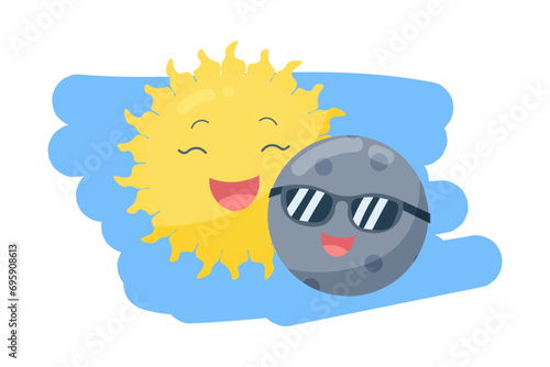 Illustrator of the solar eclipse. Cute cartoon illustration. Vector