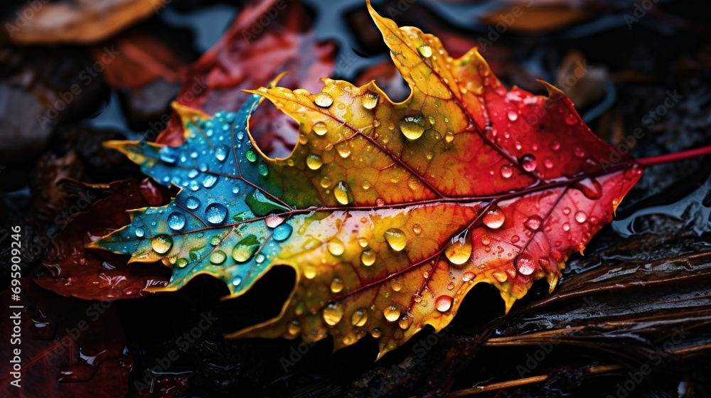 A vibrant portrayal of a wet leaf after rain, with bold colors and expressive strokes capturing the energy of the natural scene A vibrant portrayal of a wet leaf after rain, with bold colors and expressive strokes capturing the energy of the natural scene