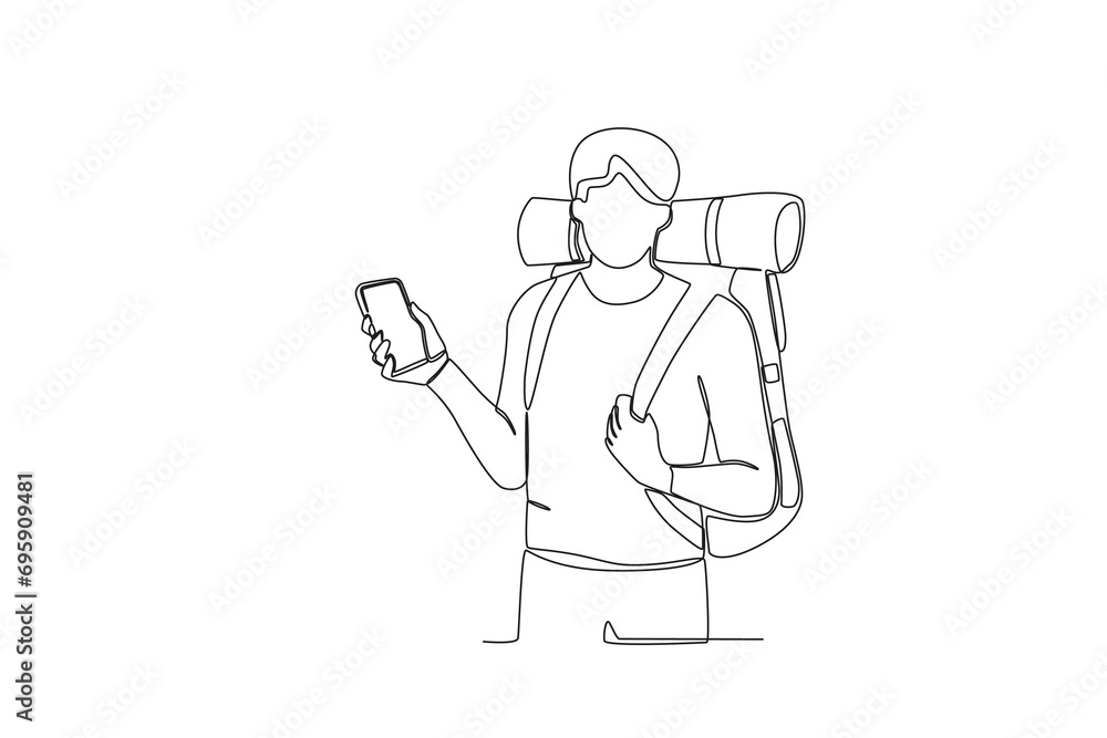One continuous line drawing of Male tourist who lost mobile phone signal. Hospital health care concept single line draw design vector illustration
