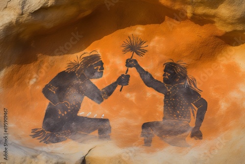 petroglyph prehistoric painting caveman smoking weed ganja illustration