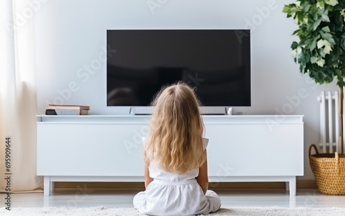 cute girl watching tv at home