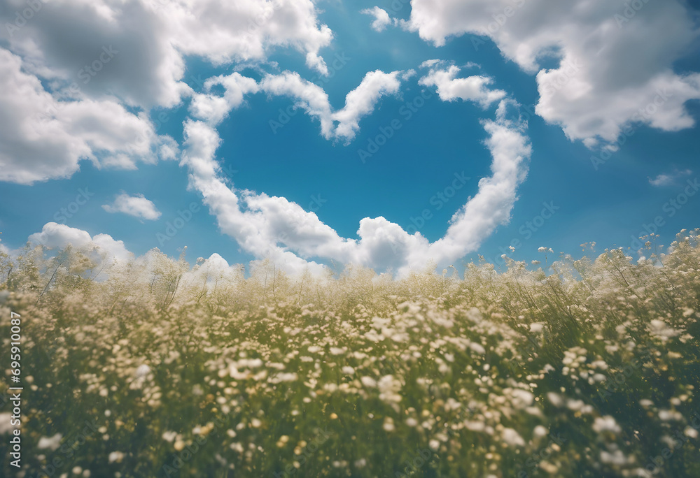 Wheat field and blue sky with heart-shaped cloud. Wheat field and blue sky with heart-shaped cloud.
