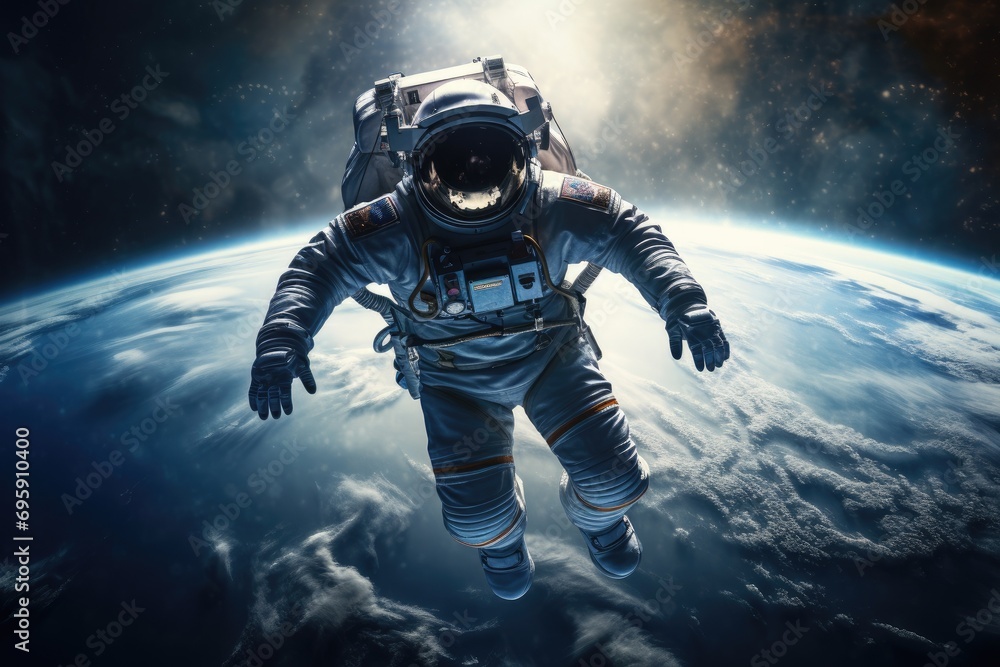 An astronaut floating in space, with Earth in the background