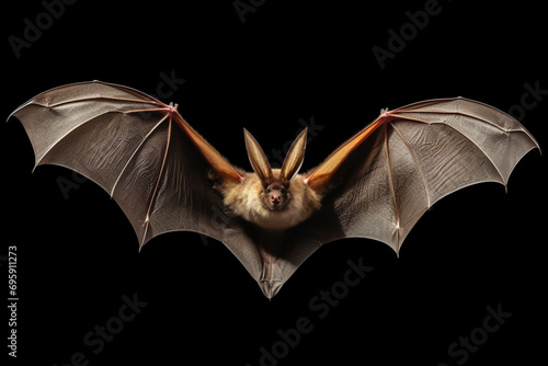 Bat in flight. Wing flap Isolated black background