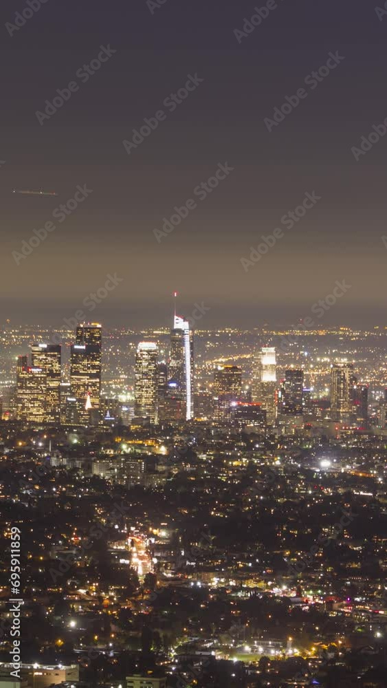 Los Angeles Downtown at Night. California, USA. Time Lapse. Vertical Video Los Angeles Downtown at Night. California, USA. Time Lapse. Vertical Video