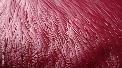 A vibrant magenta dye saturates the closeup of the soft red leather fabric, evoking a sense of boldness and luxury photo