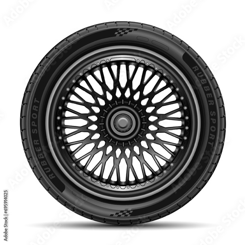 Car tire radial wheel metal alloy on isolated background vector