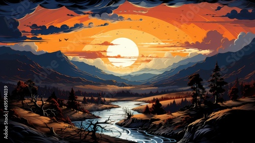 Dark Blue Sky Before Sunset Beautiful, Background Banner HD, Illustrations , Cartoon style