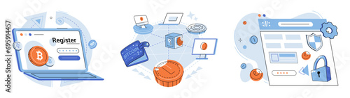 Digital currency vector illustration. Digital currency concepts challenge traditional financial systems, fostering innovation and decentralization The future finance lies in widespread adoption