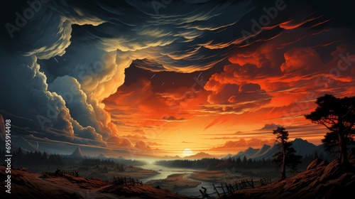 Dramatic Sky Dark Dense Clouds Before, Background Banner HD, Illustrations , Cartoon style