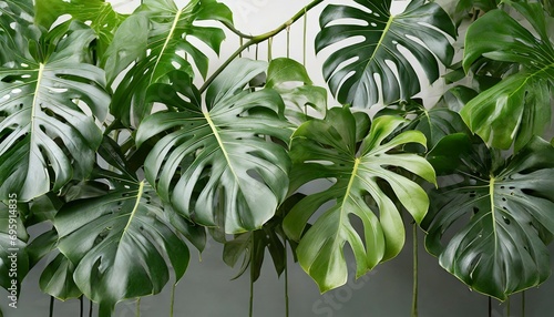 tropical leaves hanging monsterra plant on background photo