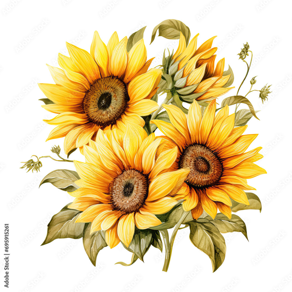 Watercolor sunflower illustration. Generative AI Watercolor sunflower illustration. Generative AI