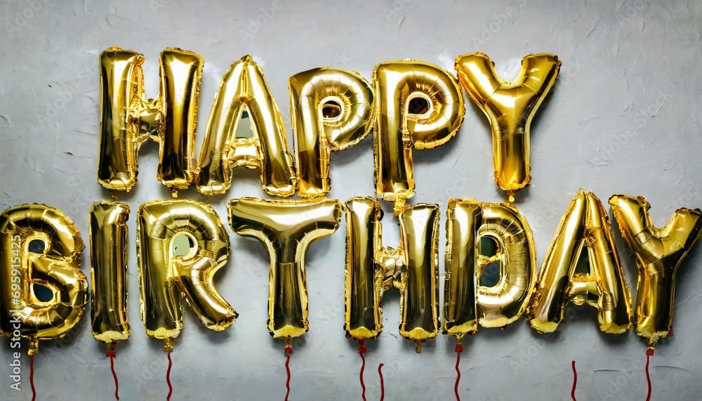 words happy birthday made of golden inflatable balloons on white background gold foil helium balloons forming phrase birthday congratulations concept hbd phrase happy birthday wishes
