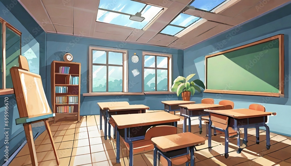 classroom day 2d anime background illustration