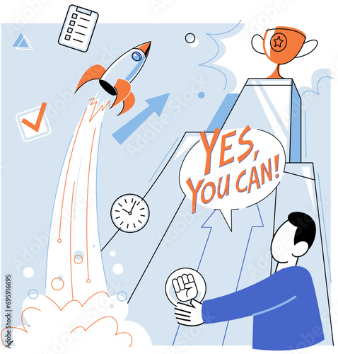 Start up vector illustration. The start up metaphor symbolizes excitement and challenges starting new venture Developing new ideas and concepts is crucial for driving innovation in start up Uniqueness