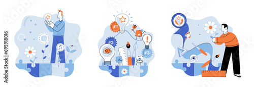 Start up vector illustration. A creative and unique approach can set start up apart from competition Conceptualizing and executing project requires careful planning and strategic thinking The start up