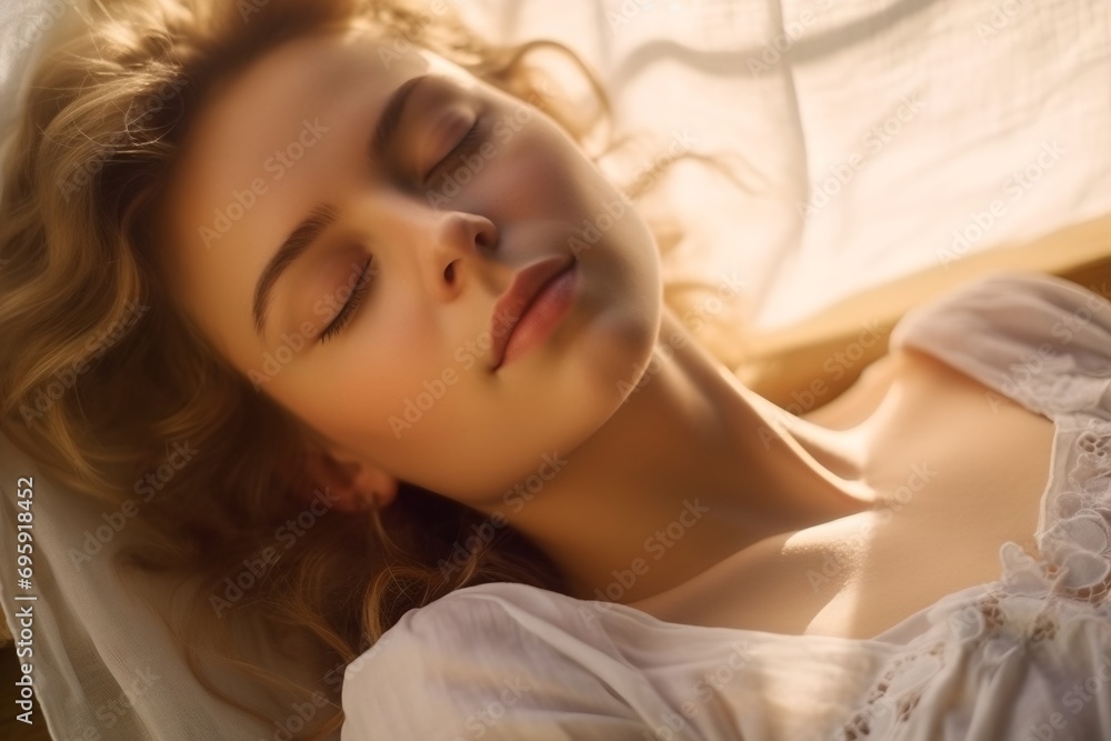 Woman peacefully sleeping, healthy sleep Woman peacefully sleeping, healthy sleep