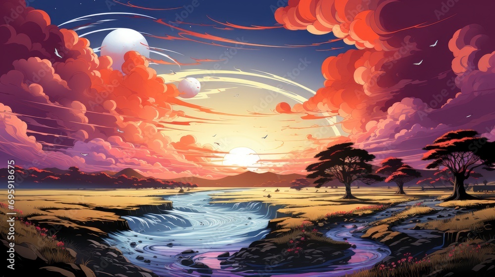 Fototapeta premium Majestic Clouds Float Gracefully Across Boundless, Background Banner HD, Illustrations , Cartoon style