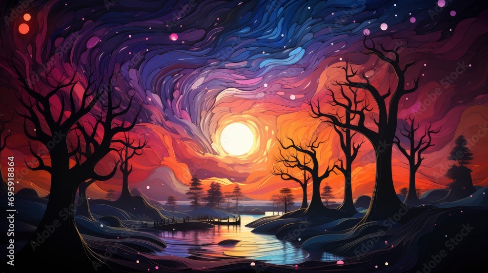 Fototapeta premium Milky Way Galaxy Long Exposure Photograph, Background Banner HD, Illustrations , Cartoon style