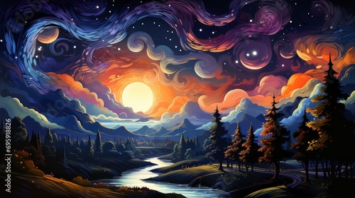 Milky Way Arc Stars Night Sky  Background Banner HD  Illustrations   Cartoon style