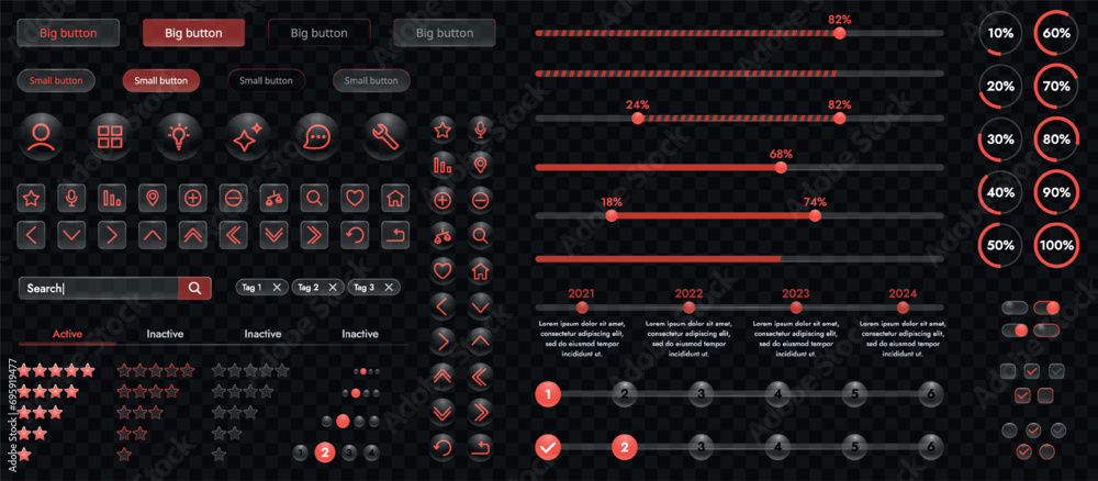 The picture shows a modern interface for a website or mobile application. Design elements include buttons, icons, and components. The picture shows a modern interface for a website or mobile application. Design elements include buttons, icons, and components.