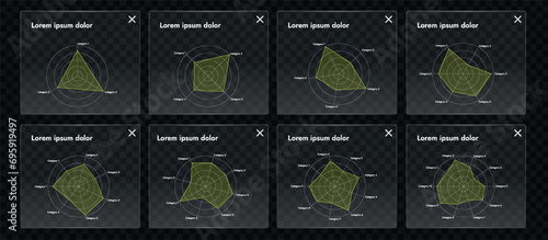The dark style and color palette give the interface modernity and elegance. The image includes components of control and data analysis.