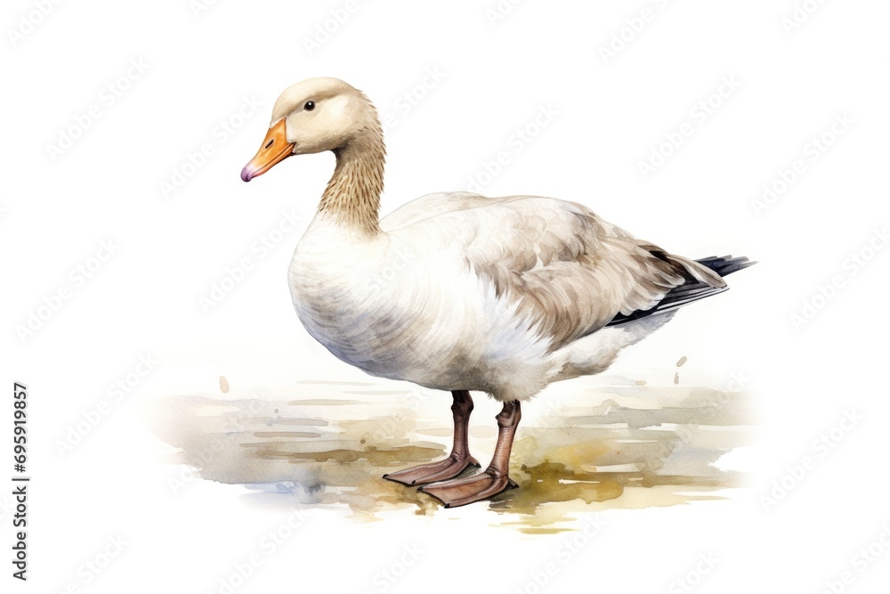 watercolor goose in the water with splashes on white background watercolor goose in the water with splashes on white background