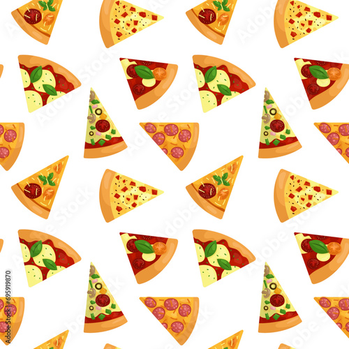 Vector pattern with different slices of pizza