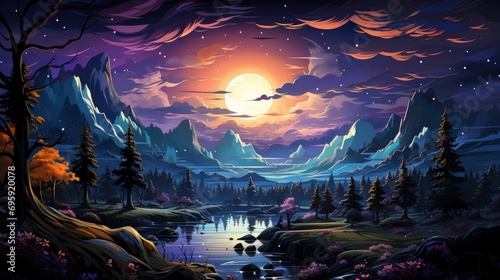 Night Sky Stars Milky Way, Background Banner HD, Illustrations , Cartoon style