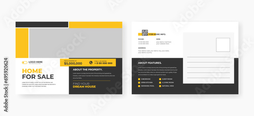 real estate home sale postcard design template, modern house for sale postcard layout template
