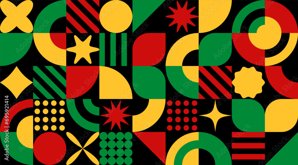 Brutalism Seamless Pattern. Red, Green, And Yellow Colors. Abstract Banner. Black History Month, Kwanzaa Brutalism Seamless Pattern. Red, Green, And Yellow Colors. Abstract Banner. Black History Month, Kwanzaa