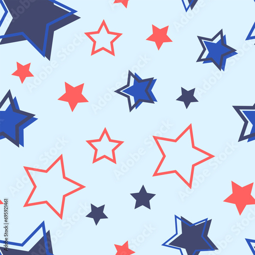 Vector New Year Star Pattern.Repetitive.Abstract Texture.Red Blue on Blue Background.Trendy.Holiday.Winter.Christmas Party.Logo.Symbol.Print for Textile.Web Design.Social Networks.Space.Sky.Astrology.