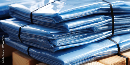 Protective vinyl blue tarpaulins for construction sites, water repellent films for repair and exterior construction work, awnings and canopies.