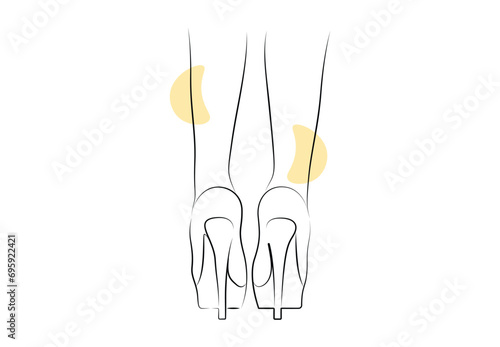 Vector drawing sketch outline silhouette of female legs in a pose shoes stilettos high heels. Isolated on white background. Pro vector. 