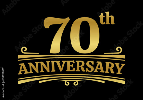 70 years anniversary logo, icon or badge. 70th birthday, jubilee celebration, wedding, invitation card design element. Vector illustration.
