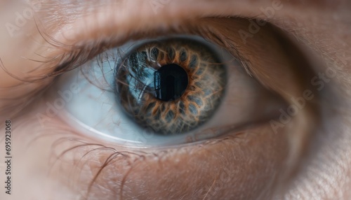 A close up of a person's eye with a brown iris photo