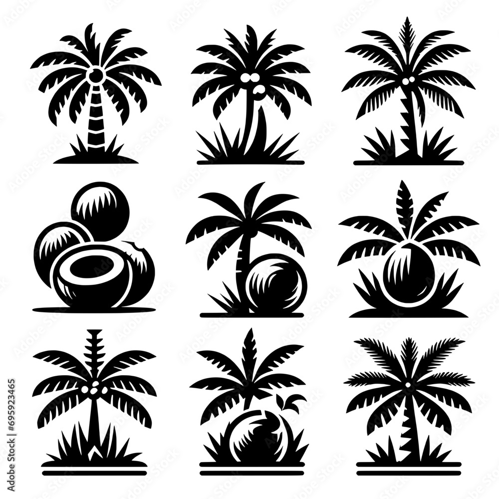 set of coconut tree logo icons