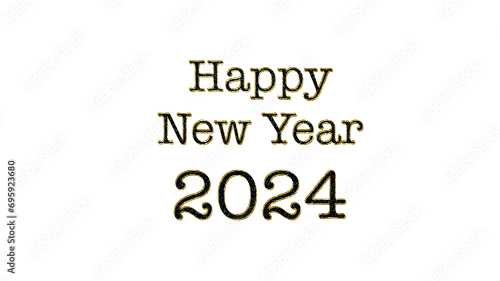 Happy New Year 2024 typography illustration in black color with white color free spaces background Happy New Year 2024 typography illustration in black color with white color free spaces background