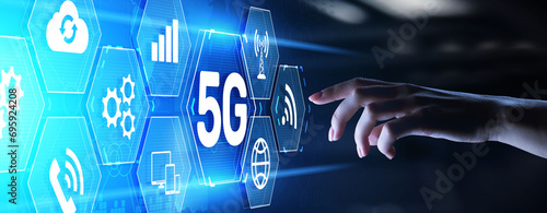 5G New generation high speed wireless mobile internet connection concept. photo