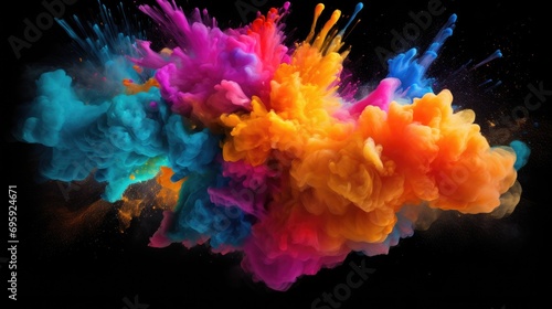 Colorful Smoke Explosion: Vibrant Collage on Black Background © ic36006