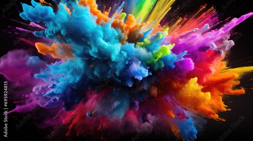 Colorful Smoke Explosion: Vibrant Collage on Black Background