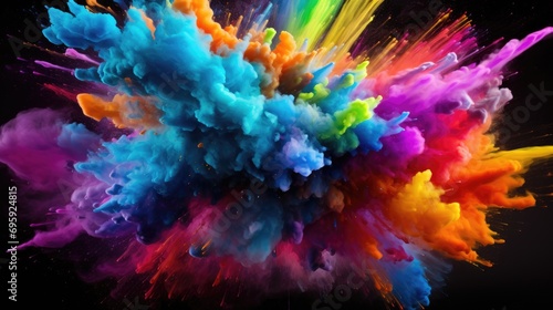 Colorful Smoke Explosion: Vibrant Collage on Black Background © ic36006