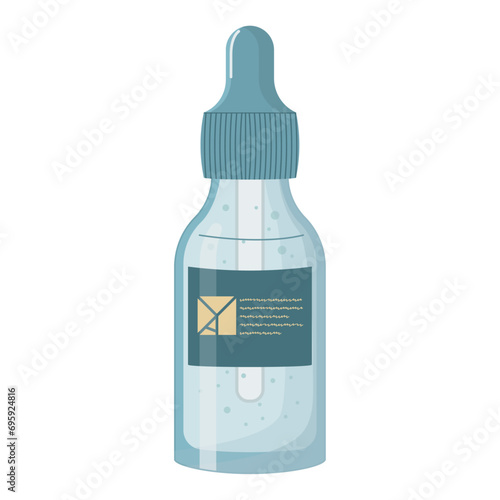 Facial care cosmetics. Serum in a glass bottle. Flat vector illustration.
