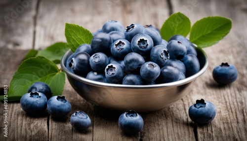 A bowl of blueberries on a wooden table