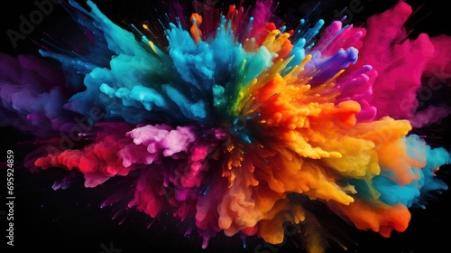 Colorful Smoke Explosion: Vibrant Collage on Black Background