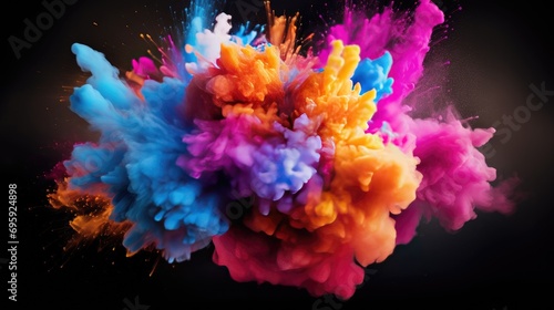 Colorful Smoke Explosion: Vibrant Collage on Black Background